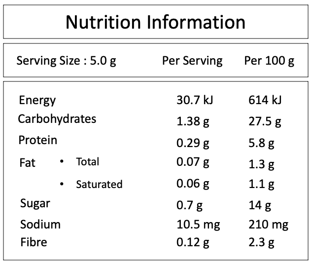 Black Garlic puree Nutrition Information