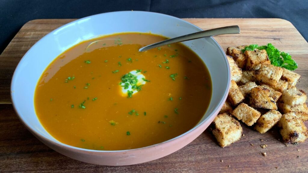 Roast Pumpkin Soup with Black Garlic Croutons for Soup