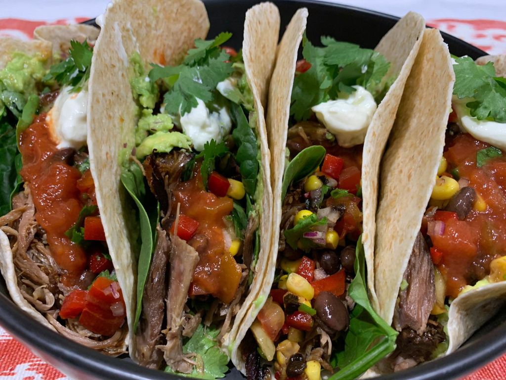 Pulled Lamb Tacos with Black Garlic Salsa ready to eat